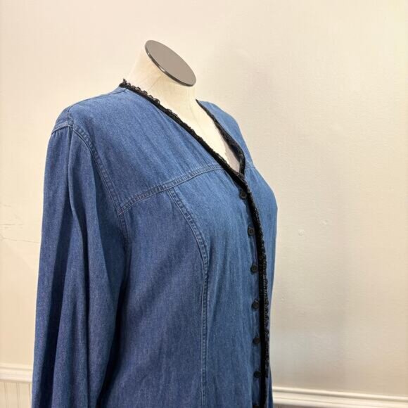 Elisabeth Size 18 Denim Dress Vintage Maxi Long Sleeve Western Prairie Modest - Picture 13 of 14